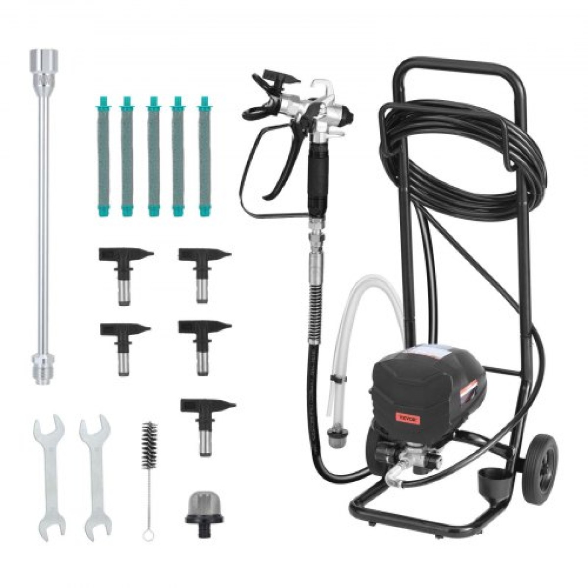 Ψεκαστήρας βαφής VEVOR Stand Airless, 650W, 3000PSI Ψεκαστήρας χωρίς αέρα υψηλής πίεσης με καρότσι, βούρτσα καθαρισμού, σωλήνας, ράβδο προέκτασης, ακροφύσια, ηλεκτρικό μηχάνημα βαφής σπρέι για εξωτερικό και εσωτερικό σπίτι