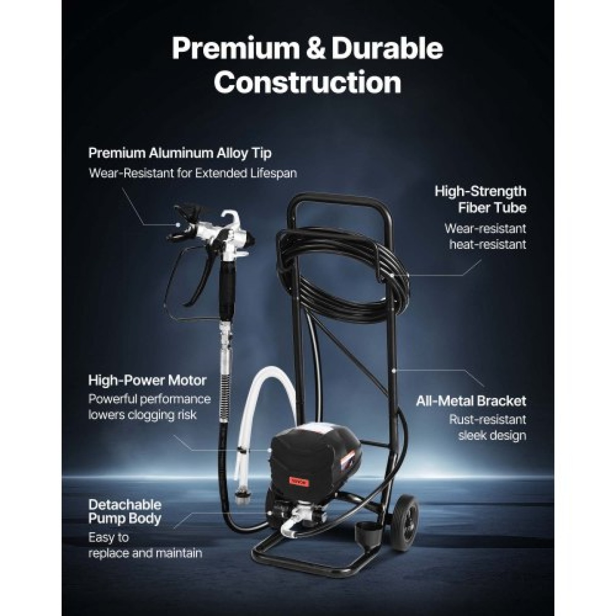 Ψεκαστήρας βαφής VEVOR Stand Airless, 650W, 3000PSI Ψεκαστήρας χωρίς αέρα υψηλής πίεσης με καρότσι, βούρτσα καθαρισμού, σωλήνας, ράβδο προέκτασης, ακροφύσια, ηλεκτρικό μηχάνημα βαφής σπρέι για εξωτερικό και εσωτερικό σπίτι