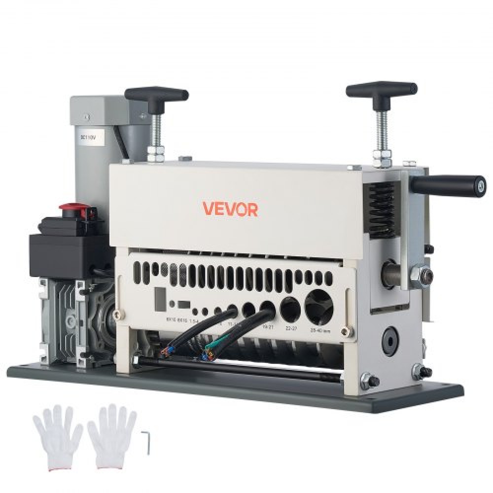VEVOR Electric Wire Stripper Machine, 1,5-40 mm, 11 Channel Automatic Copper Cable Stripper, 370W Wire Stripper Tool with Hand Hand Crank Mode, Emergency Stop button, for Scrap Copper Recycling