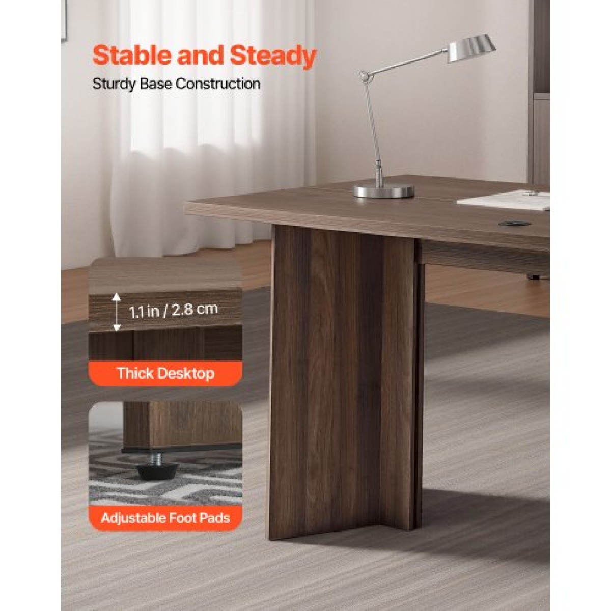 VEVOR 63 σε Executive Desk, Μεγάλο Μοντέρνο Ορθογώνιο Τραπέζι Γραφείου, Ξύλινο Τραπέζι βαρέως τύπου με τρύπα σύνδεσης καλωδίου, χωρητικότητα φόρτωσης 113 KG, Εύκολη συναρμολόγηση, για εργασία γραφής μελέτης, καρυδιά