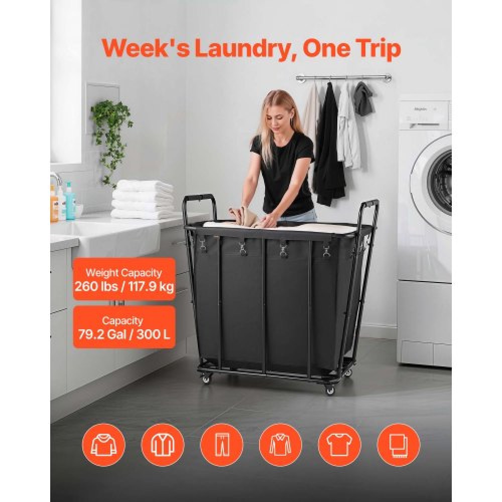 VEVOR Πλυντήριο ρούχων, Rolling Grocery Utility Cart με αδιάβροχη επένδυση & περιστρεφόμενους τροχούς, 118 KG Μεγάλη χωρητικότητα, Καλάθι αγορών βαρέως τύπου για πλυντήρια, ψώνια, κάμπινγκ, παντοπωλείο, αποσκευές, μαύρο