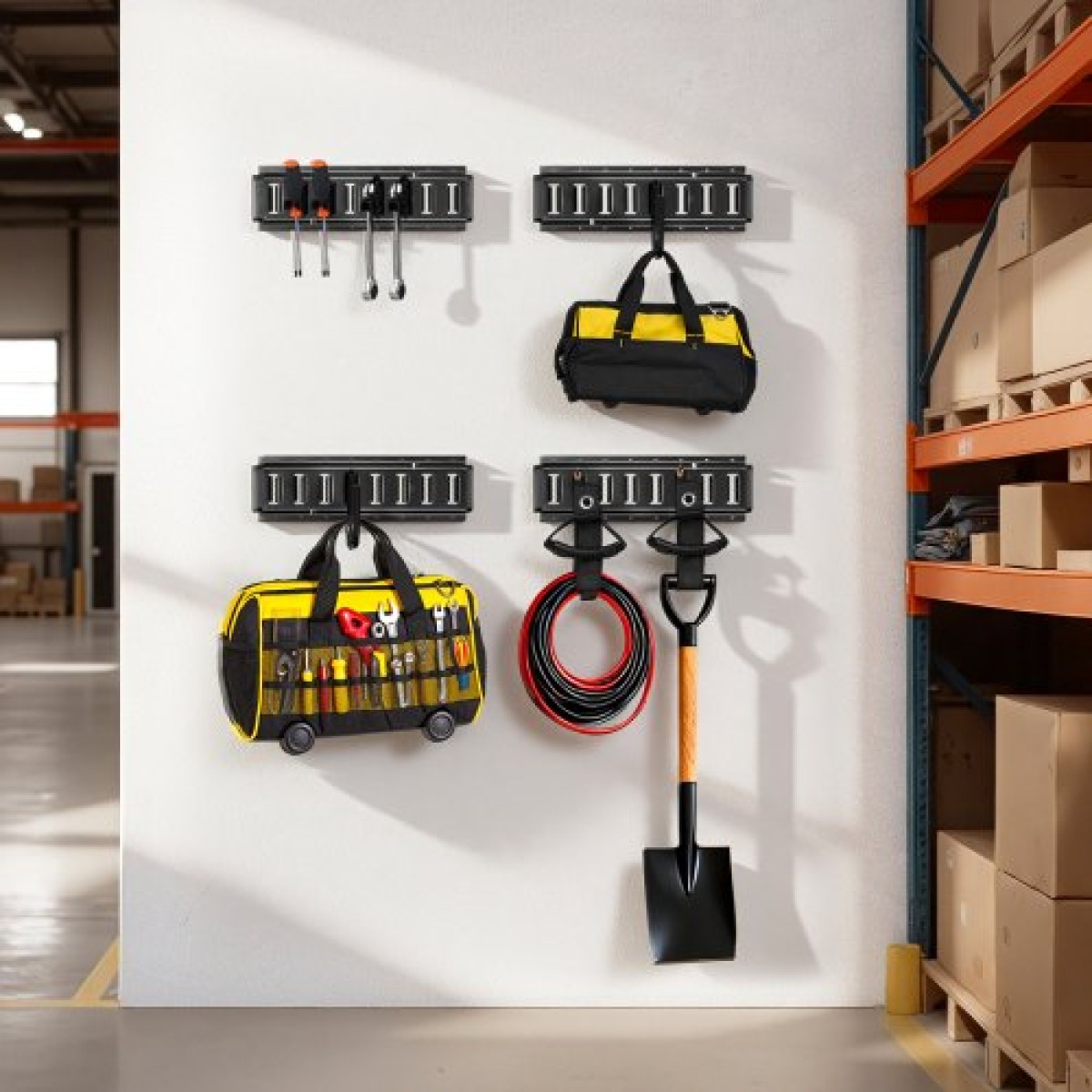 Σετ σιδηροτροχιάς VEVOR E-Track, 4 Pack Ράγες τροχιάς 0,4 m E, 2 γάντζοι σε σχήμα U, 2 βάσεις εργαλείων, 2 στηρίγματα ραφιών τροχιάς, 2 βάσεις ελαστικών, 2 δαχτυλίδια αποθήκευσης καλωδίων, 8 τελικές τάπες & 1 τσάντα, κατάλληλα για ρυμουλκούμενα φορτηγ