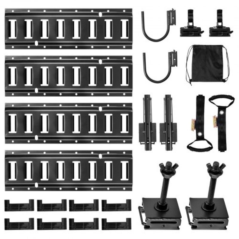 Σετ σιδηροτροχιάς VEVOR E-Track, 4 Pack Ράγες τροχιάς 0,4 m E, 2 γάντζοι σε σχήμα U, 2 βάσεις εργαλείων, 2 στηρίγματα ραφιών τροχιάς, 2 βάσεις ελαστικών, 2 δαχτυλίδια αποθήκευσης καλωδίων, 8 τελικές τάπες & 1 τσάντα, κατάλληλα για ρυμουλκούμενα φορτηγ