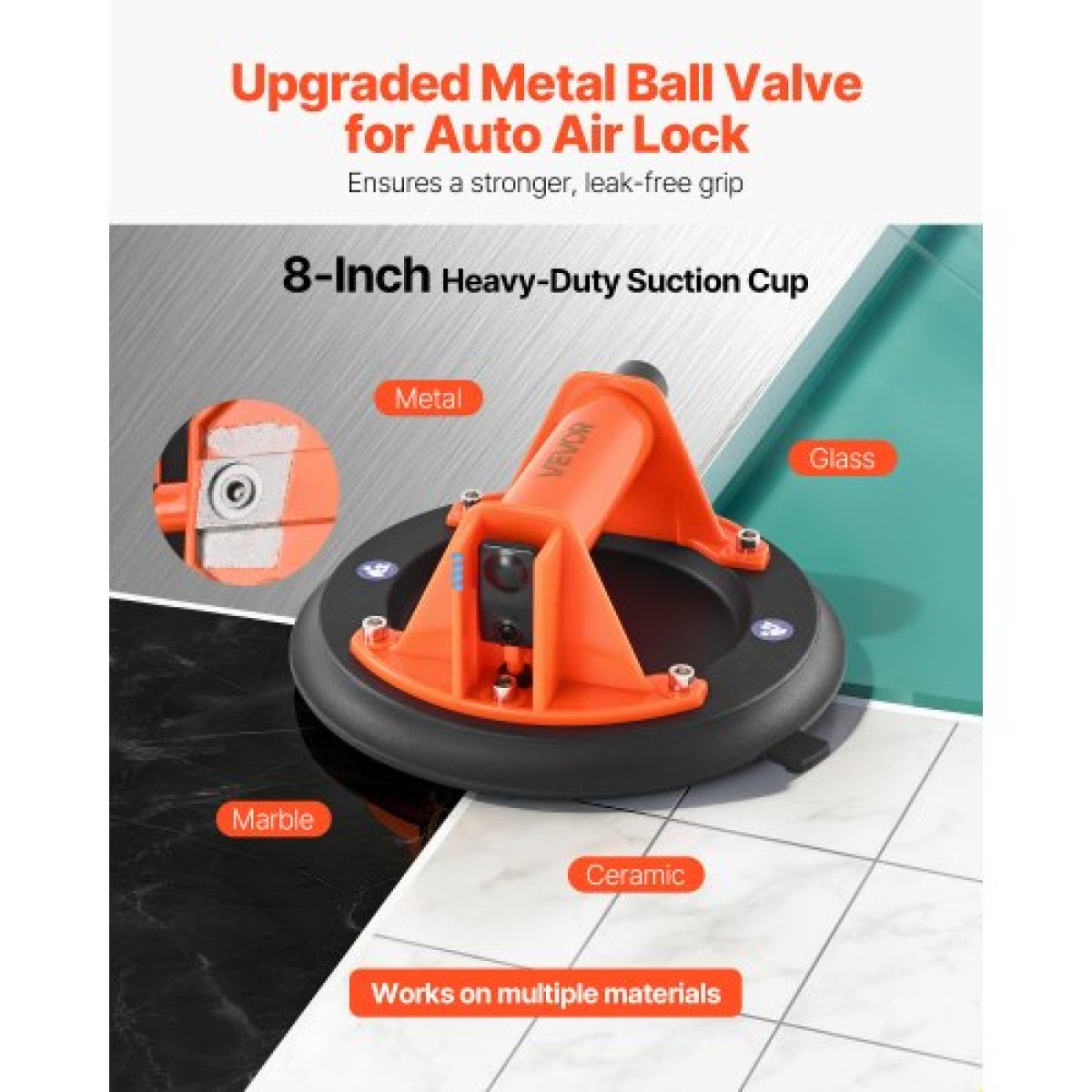 Βεντούζα VEVOR Vacuum, 203 mm Vacuum Glass Lifter με λαβή ABS, Μέγιστη ανυψωτική ικανότητα 180 kg Εργαλείο βεντούζας πλακιδίων με θήκη μεταφοράς για ανύψωση μεγάλων πλακιδίων, γρανίτη, γυψοσανίδας, παράθυρα (1-συσκευασία)