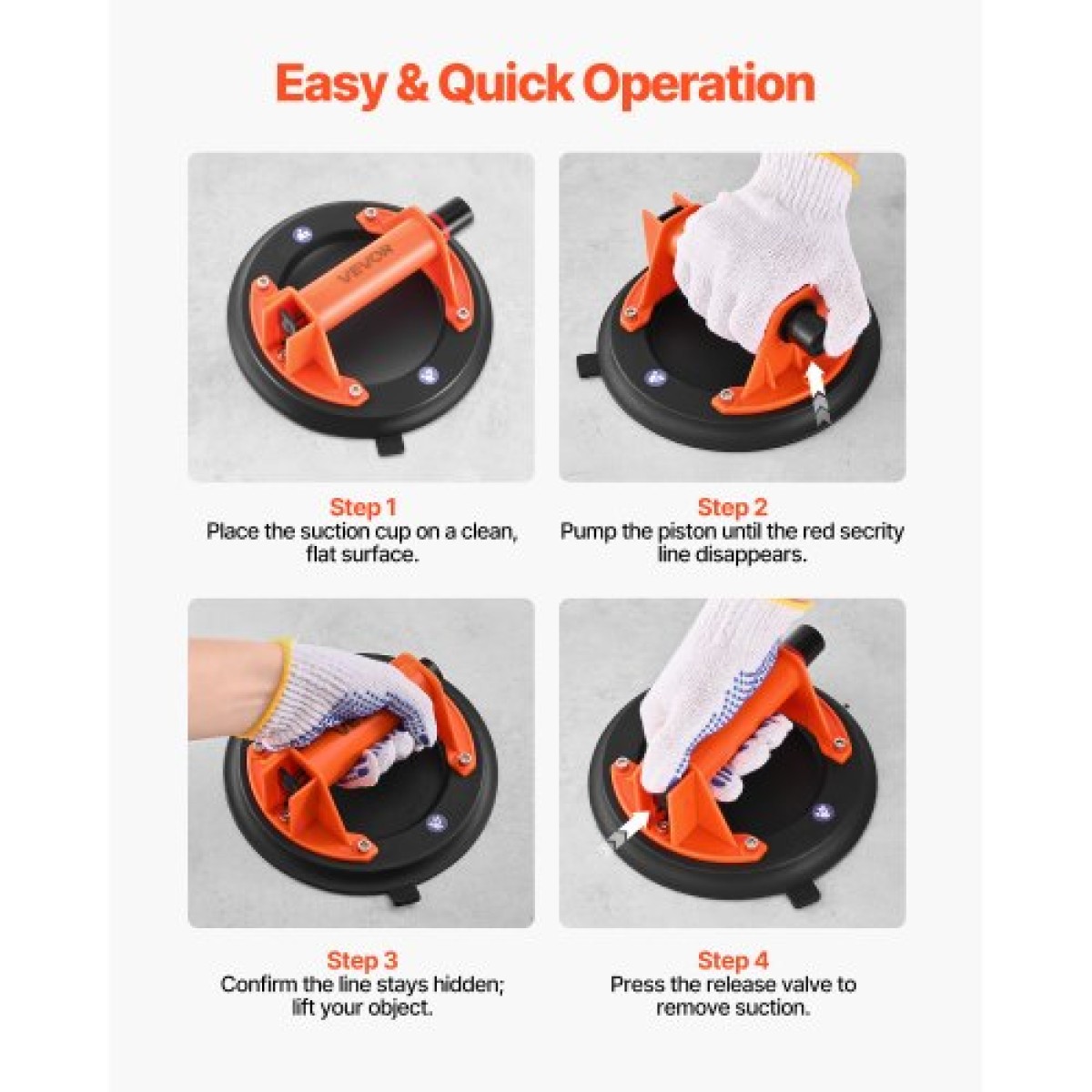 Βεντούζα VEVOR Vacuum, 203 mm Vacuum Glass Lifter με λαβή ABS, Μέγιστη ανυψωτική ικανότητα 180 kg Εργαλείο βεντούζας πλακιδίων με θήκη μεταφοράς για ανύψωση μεγάλων πλακιδίων, γρανίτη, γυψοσανίδας, παράθυρα (1-συσκευασία)