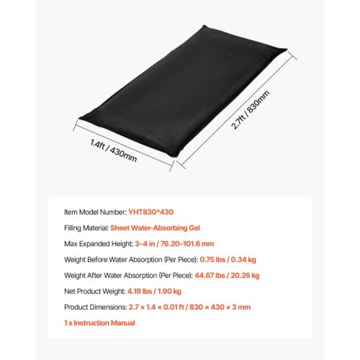 VEVOR Flood Barrier, 6 Pack, 830 x 430 mm Flood Bags Activated by Water, επαναχρησιμοποιήσιμο φράγμα απορρόφησης νερού, απόφραξη σακουλών άμμου χωρίς άμμο, σακούλες πρόληψης πλημμύρας για σπίτι, πόρτες, υπόγειο, γκαράζ