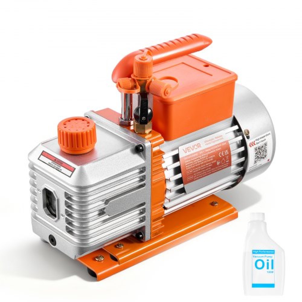 VEVOR Vacuum Pump, 5 CFM 142 L/min, HVAC Two Stage Rotary Vane AC Vacuum Pump, for R134a R22 R410a Systems, 4 Pole Motor, for Automotive Air Conditioner Maintenance Resin Degassing, Oil Included