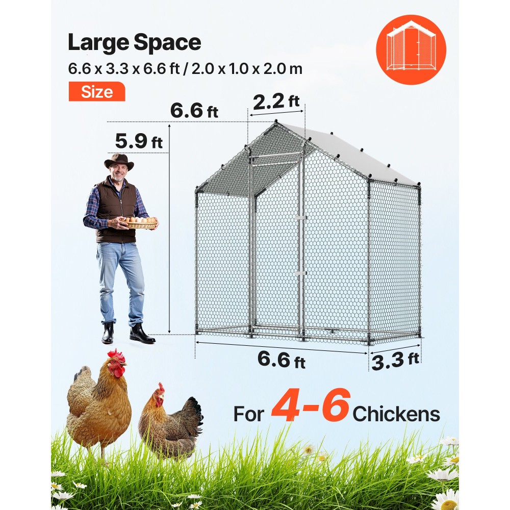 VEVOR Large Metal Chicken Coop, 2 x 1 x 2 m, Walk-in Chicken Run House με αδιάβροχο κάλυμμα & στιβαρό σκελετό, Spire Roof Poultry Cage Duck Stre for Rabbit Hen Goose Outdoor Backyard Farm Use