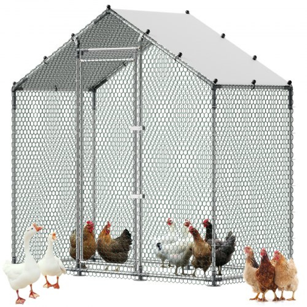 VEVOR Large Metal Chicken Coop, 2 x 1 x 2 m, Walk-in Chicken Run House με αδιάβροχο κάλυμμα & στιβαρό σκελετό, Spire Roof Poultry Cage Duck Stre for Rabbit Hen Goose Outdoor Backyard Farm Use