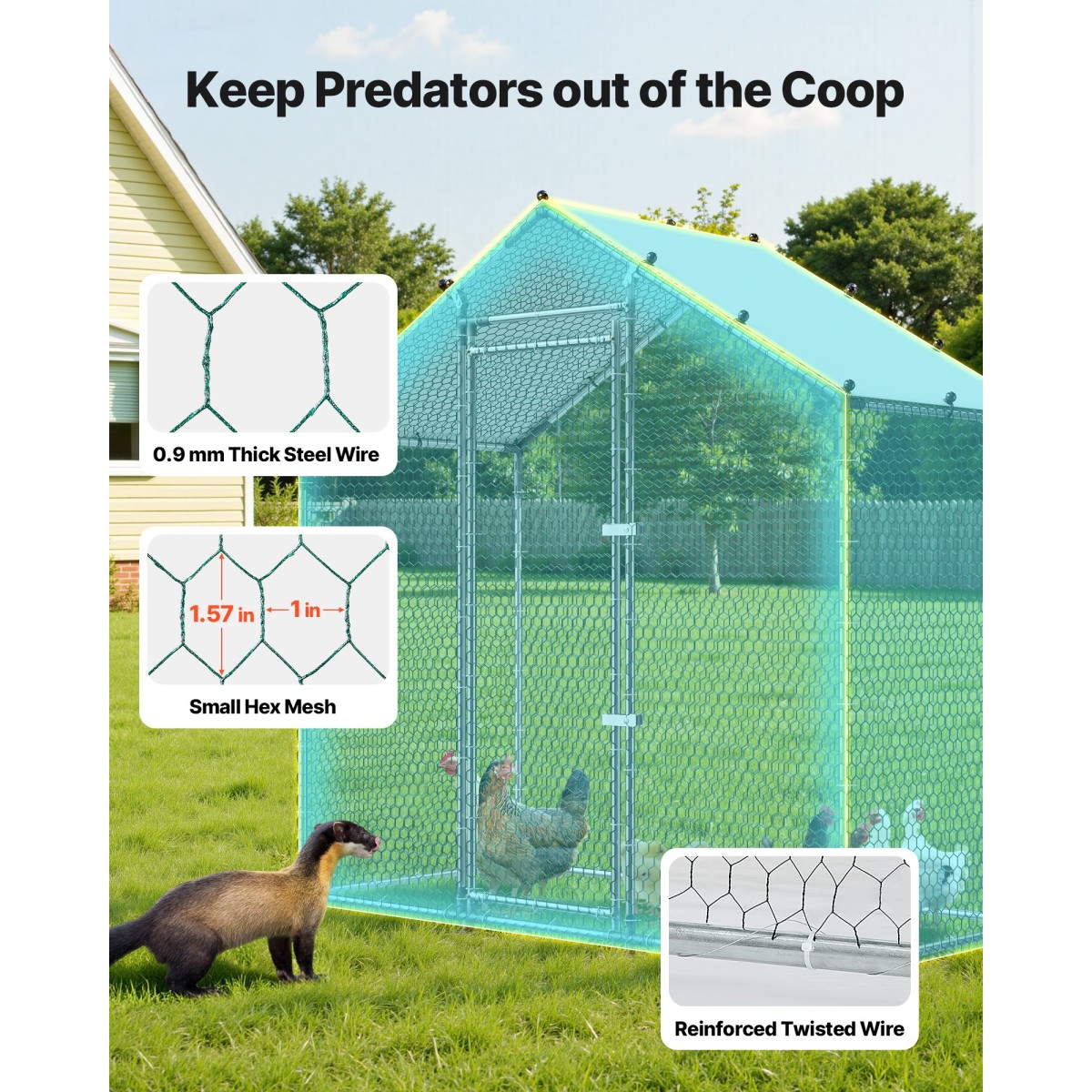 VEVOR Large Metal Chicken Coop, 2 x 1 x 2 m, Walk-in Chicken Run House με αδιάβροχο κάλυμμα & στιβαρό σκελετό, Spire Roof Poultry Cage Duck Stre for Rabbit Hen Goose Outdoor Backyard Farm Use