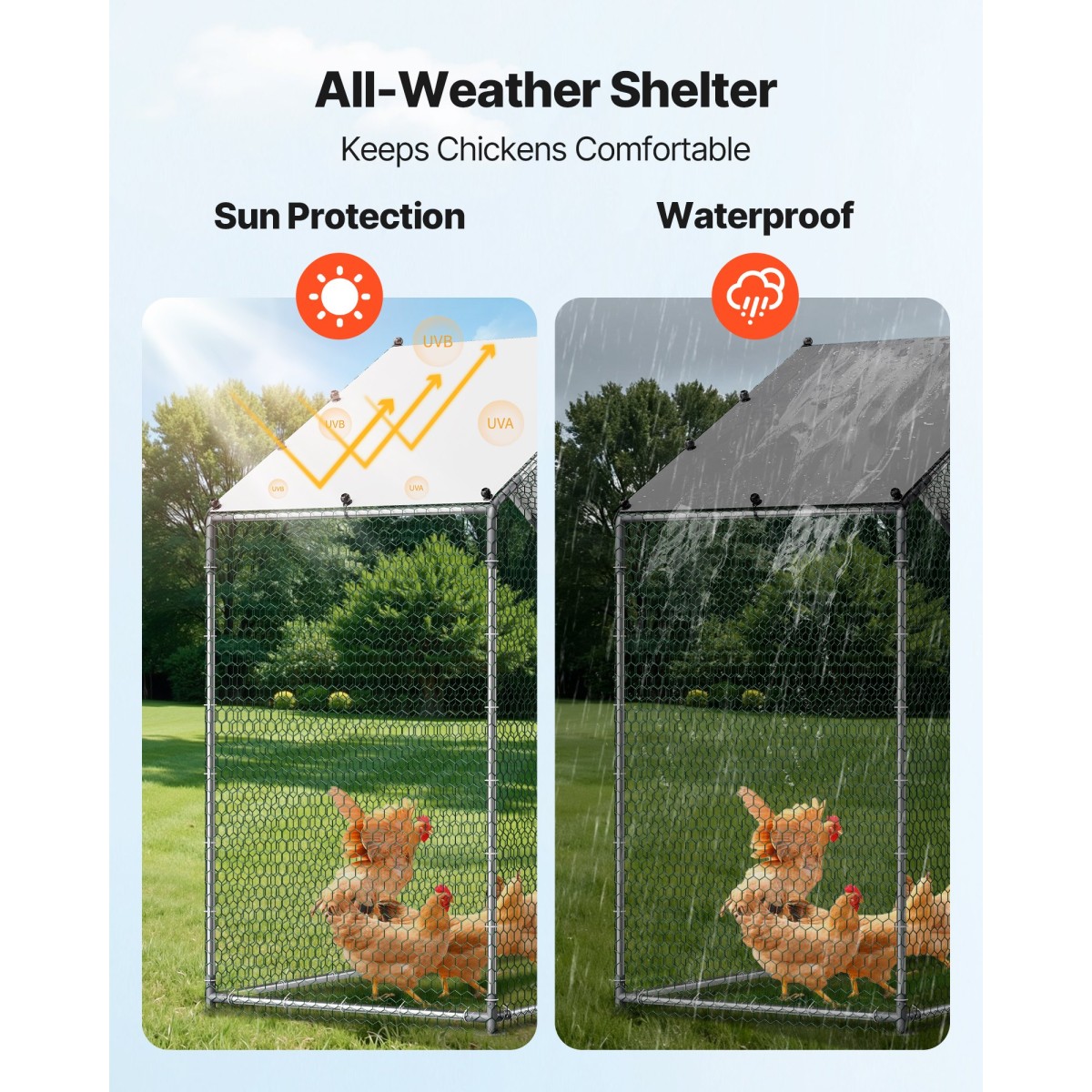 VEVOR Large Metal Chicken Coop, 2 x 1 x 2 m, Walk-in Chicken Run House με αδιάβροχο κάλυμμα & στιβαρό σκελετό, Spire Roof Poultry Cage Duck Stre for Rabbit Hen Goose Outdoor Backyard Farm Use