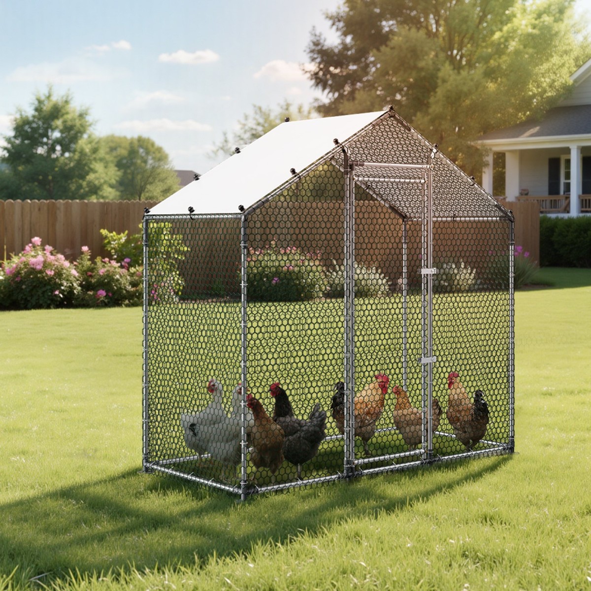 VEVOR Large Metal Chicken Coop, 2 x 1 x 2 m, Walk-in Chicken Run House με αδιάβροχο κάλυμμα & στιβαρό σκελετό, Spire Roof Poultry Cage Duck Stre for Rabbit Hen Goose Outdoor Backyard Farm Use