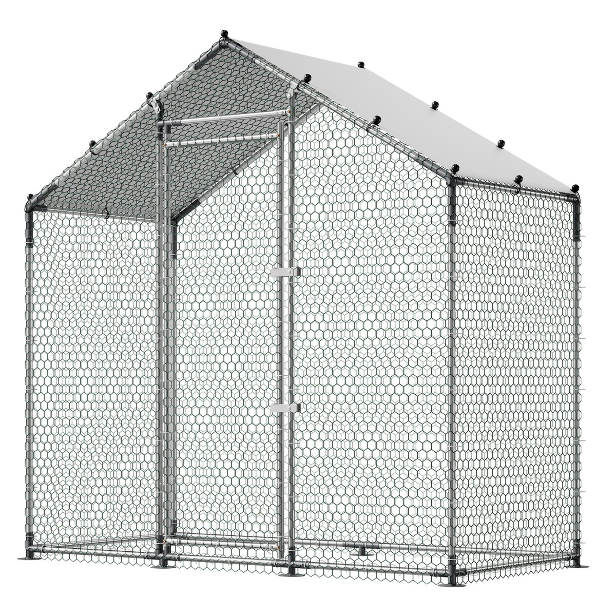 VEVOR Large Metal Chicken Coop, 2 x 1 x 2 m, Walk-in Chicken Run House με αδιάβροχο κάλυμμα & στιβαρό σκελετό, Spire Roof Poultry Cage Duck Stre for Rabbit Hen Goose Outdoor Backyard Farm Use
