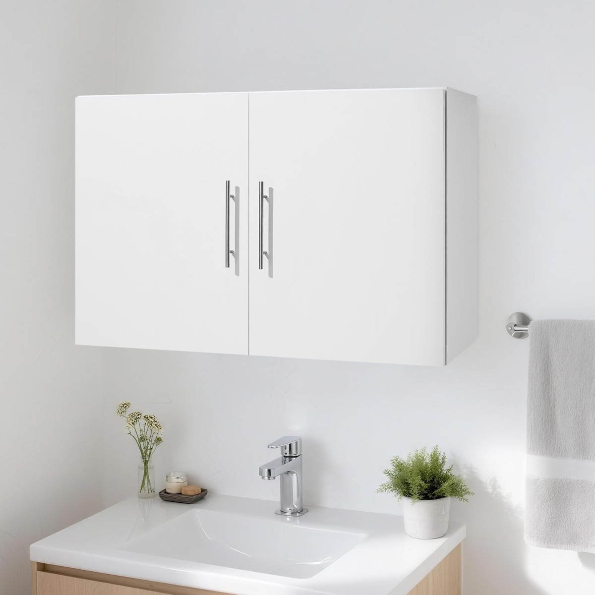 Ντουλάπι τοίχου VEVOR Laundry Room, Κρεμαστό ντουλάπι τοίχου 2 επιπέδων με ρυθμιζόμενο ράφι, ντουλάπι αποθήκευσης με 2 πόρτες, για κουζίνα, μπάνιο, πλυντήριο, 40,6 x 91,4 x 61 cm (Β x Π x Υ), Λευκό