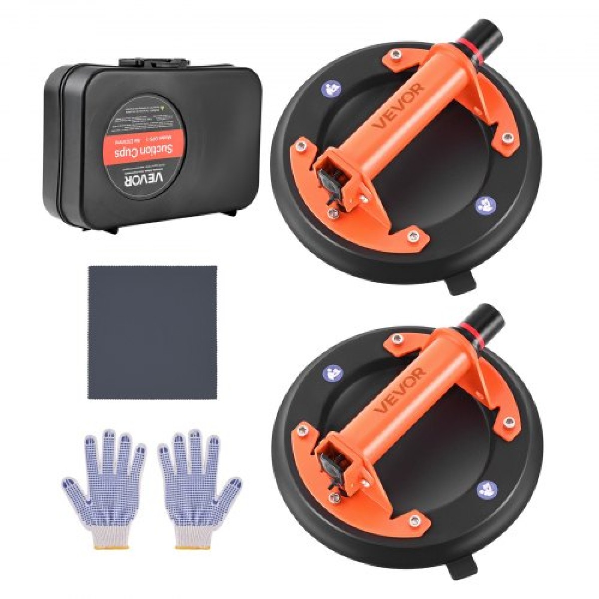 Βεντούζα VEVOR Vacuum, 203 mm Vacuum Glass Lifter με Μεταλλική Λαβή, Μέγιστη Ανυψωτική ικανότητα 195 kg Εργαλείο βεντούζας πλακιδίων με θήκη μεταφοράς για ανύψωση μεγάλων πλακιδίων, γρανίτη, γυψοσανίδα, παράθυρα (2-συσκευασία)