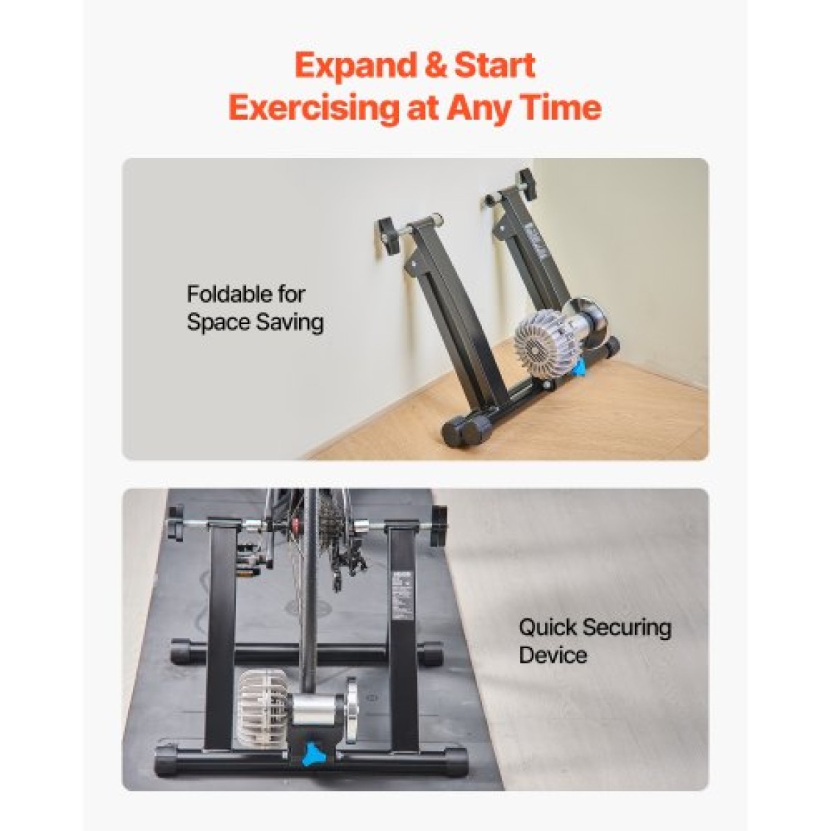 VEVOR Bike Trainer, 660,4-736,6 mm & 700C Wheels, Πτυσσόμενη βάση Fluid Bicycle Stationary Trainer για ιππασία σε εσωτερικό χώρο με σουβλάκι γρήγορης απελευθέρωσης & μπλοκ μπροστινού τροχού, ταιριάζει σε ποδήλατα δρόμου, μαύρο