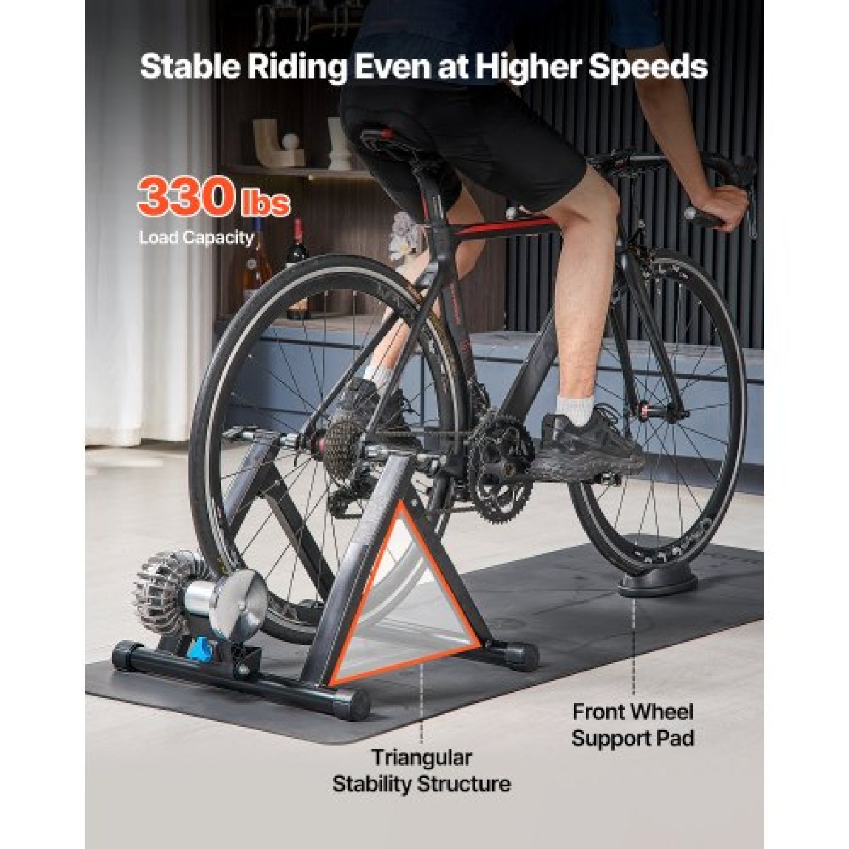 VEVOR Bike Trainer, 660,4-736,6 mm & 700C Wheels, Πτυσσόμενη βάση Fluid Bicycle Stationary Trainer για ιππασία σε εσωτερικό χώρο με σουβλάκι γρήγορης απελευθέρωσης & μπλοκ μπροστινού τροχού, ταιριάζει σε ποδήλατα δρόμου, μαύρο
