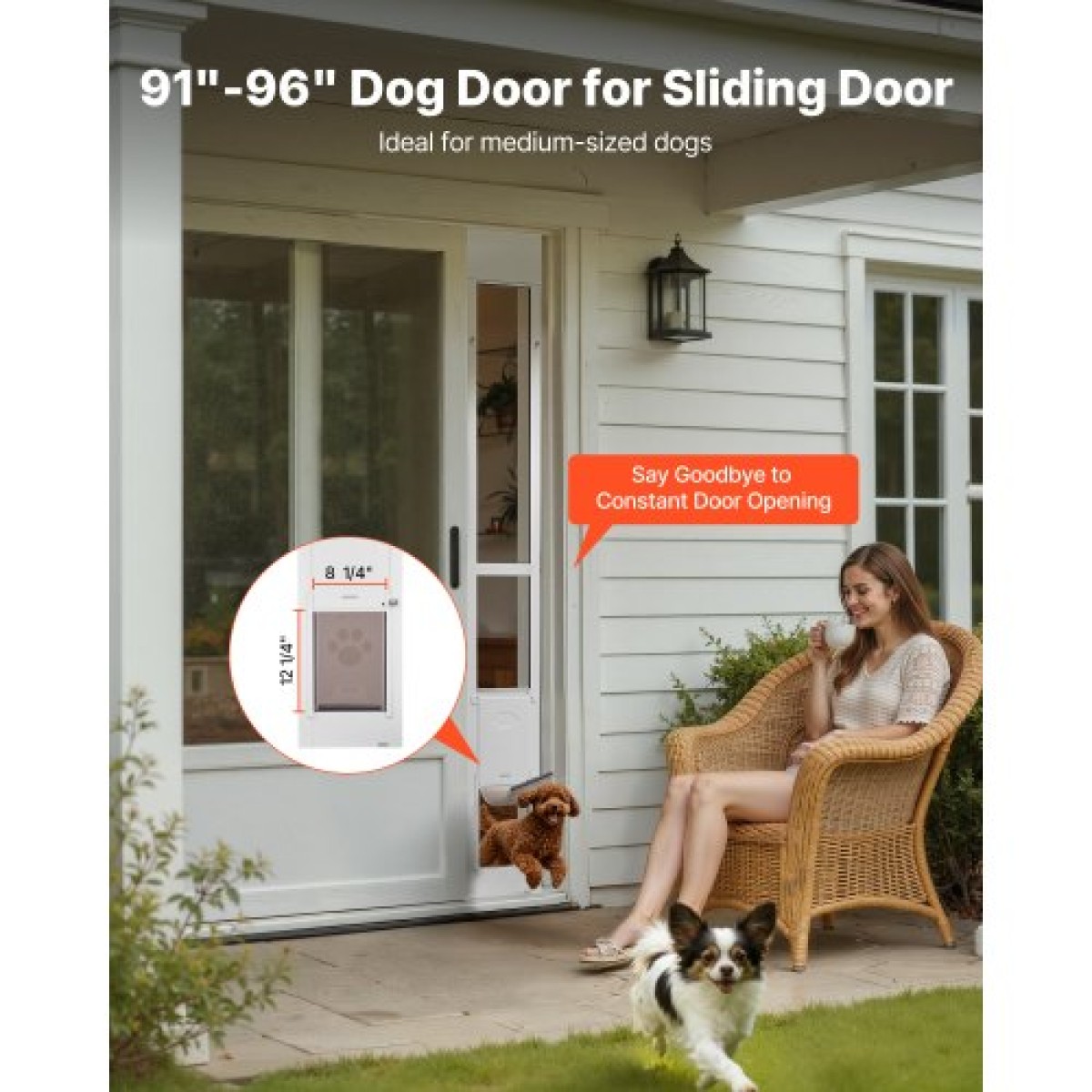 VEVOR Dog Dog Door για Συρόμενη Γυάλινη Πόρτα, 2311-2439 mm Ρυθμιζόμενο Ύψος, Σκελετός από κράμα αλουμινίου με μεταλλικούς περιστρεφόμενους μεντεσέδες, Σχέδιο κλειδαριάς, 209,6 x 311,2 mm πτερύγιο, συρόμενη γυάλινη πόρτα για κατοικίδια για ενοικιαστές
