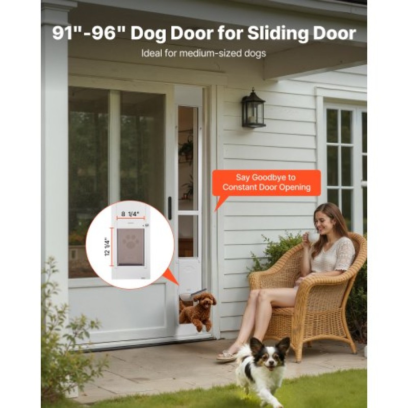VEVOR Dog Dog Door για Συρόμενη Γυάλινη Πόρτα, 2311-2439 mm Ρυθμιζόμενο Ύψος, Σκελετός από κράμα αλουμινίου με μεταλλικούς περιστρεφόμενους μεντεσέδες, Σχέδιο κλειδαριάς, 209,6 x 311,2 mm πτερύγιο, συρόμενη γυάλινη πόρτα για κατοικίδια για ενοικιαστές
