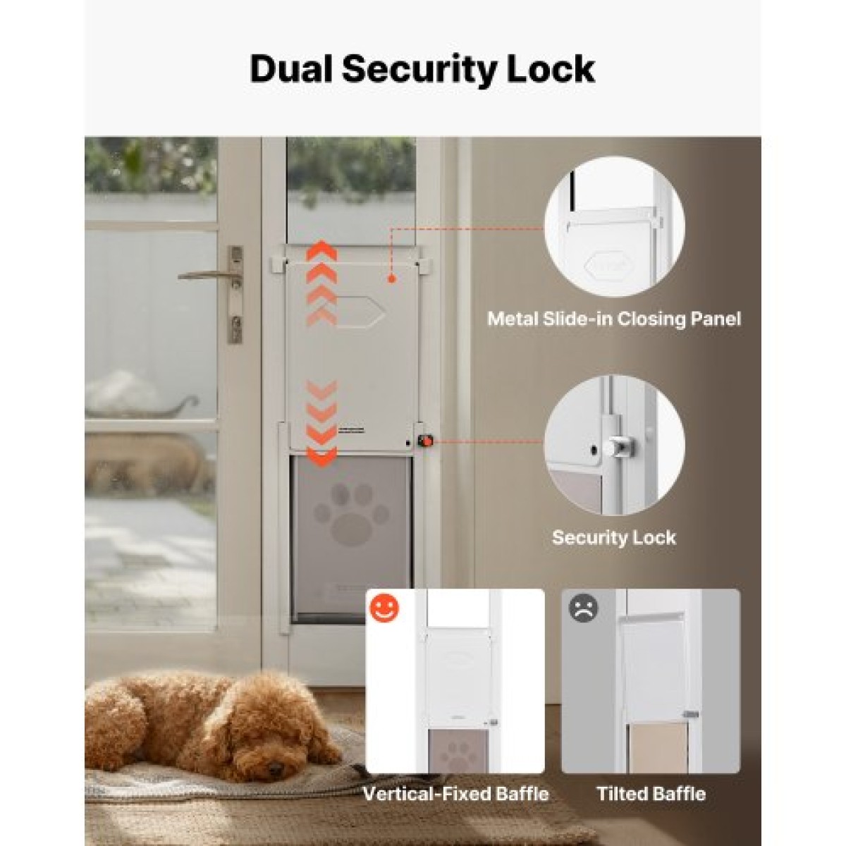 VEVOR Dog Dog Door για Συρόμενη Γυάλινη Πόρτα, 2311-2439 mm Ρυθμιζόμενο Ύψος, Σκελετός από κράμα αλουμινίου με μεταλλικούς περιστρεφόμενους μεντεσέδες, Σχέδιο κλειδαριάς, 209,6 x 311,2 mm πτερύγιο, συρόμενη γυάλινη πόρτα για κατοικίδια για ενοικιαστές