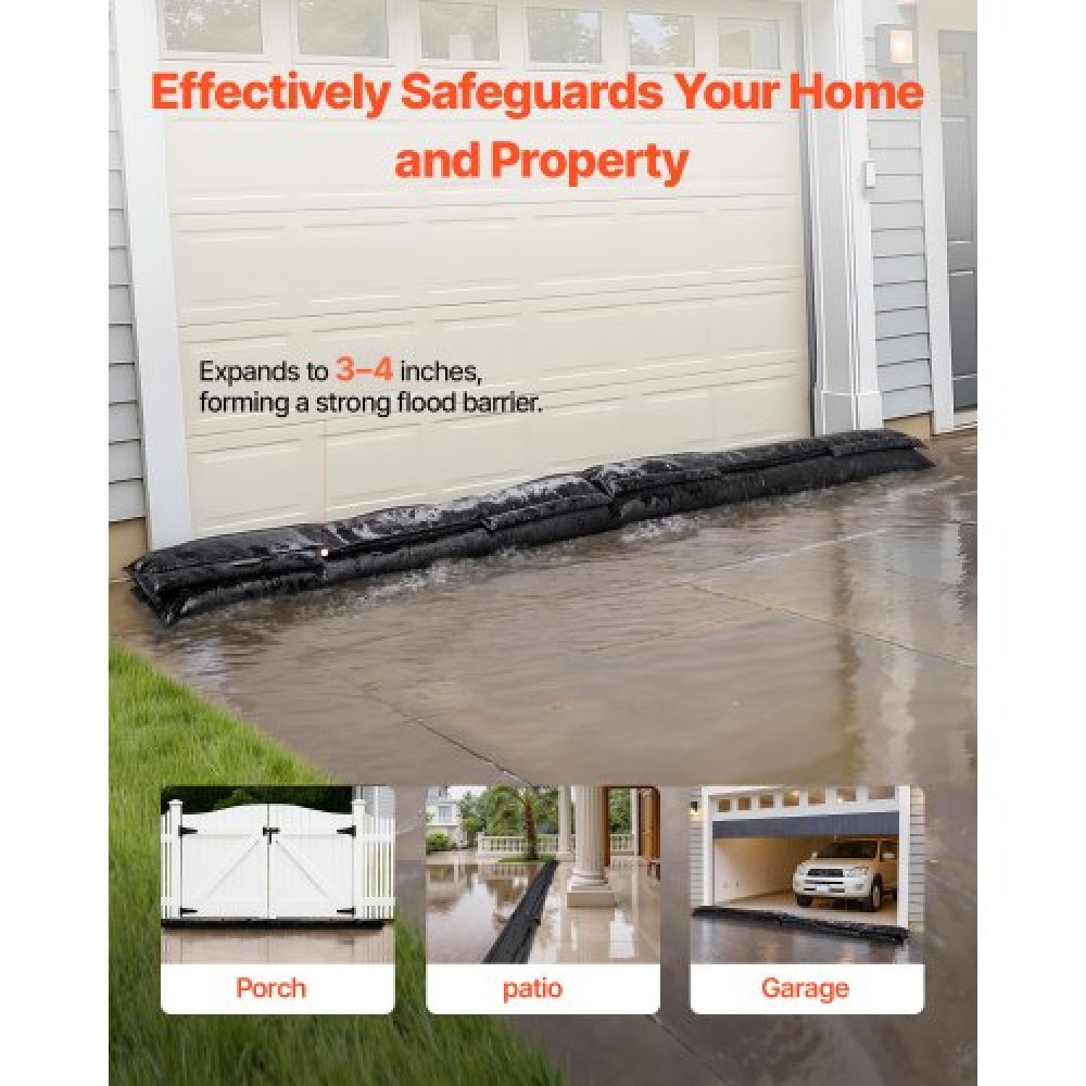 VEVOR Flood Barrier, 4 Pack, 1530 x 210 mm Flood Bags Activated by Water, επαναχρησιμοποιήσιμο φράγμα απορρόφησης νερού, απόφραξη σακουλών άμμου χωρίς άμμο, σακούλες πρόληψης πλημμύρας για σπίτι, πόρτα, υπόγειο, γκαράζ