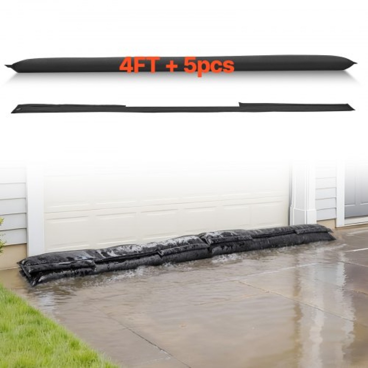 VEVOR Flood Barrier, 4 Pack, 1530 x 210 mm Flood Bags Activated by Water, επαναχρησιμοποιήσιμο φράγμα απορρόφησης νερού, απόφραξη σακουλών άμμου χωρίς άμμο, σακούλες πρόληψης πλημμύρας για σπίτι, πόρτα, υπόγειο, γκαράζ