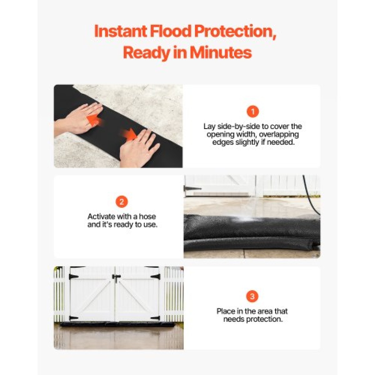 VEVOR Flood Barrier, 4 Pack, 1530 x 210 mm Flood Bags Activated by Water, επαναχρησιμοποιήσιμο φράγμα απορρόφησης νερού, απόφραξη σακουλών άμμου χωρίς άμμο, σακούλες πρόληψης πλημμύρας για σπίτι, πόρτα, υπόγειο, γκαράζ