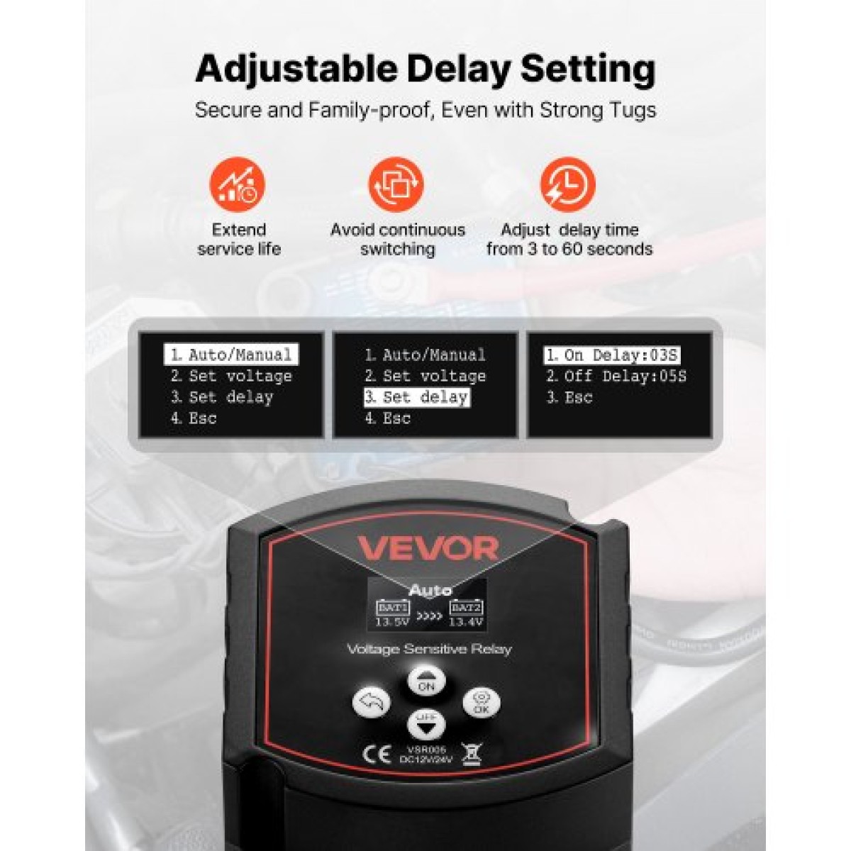 VEVOR Dual Battery Isolator, 12V 300 Amp, χειροκίνητο και αυτόματο VSR Voltage Sensitive Relay με οθόνη LCD, Smart Battery Isolator για μπαταρίες λιθίου και μολύβδου, για φορτηγό αυτοκινήτου RV UTV ATV Boat