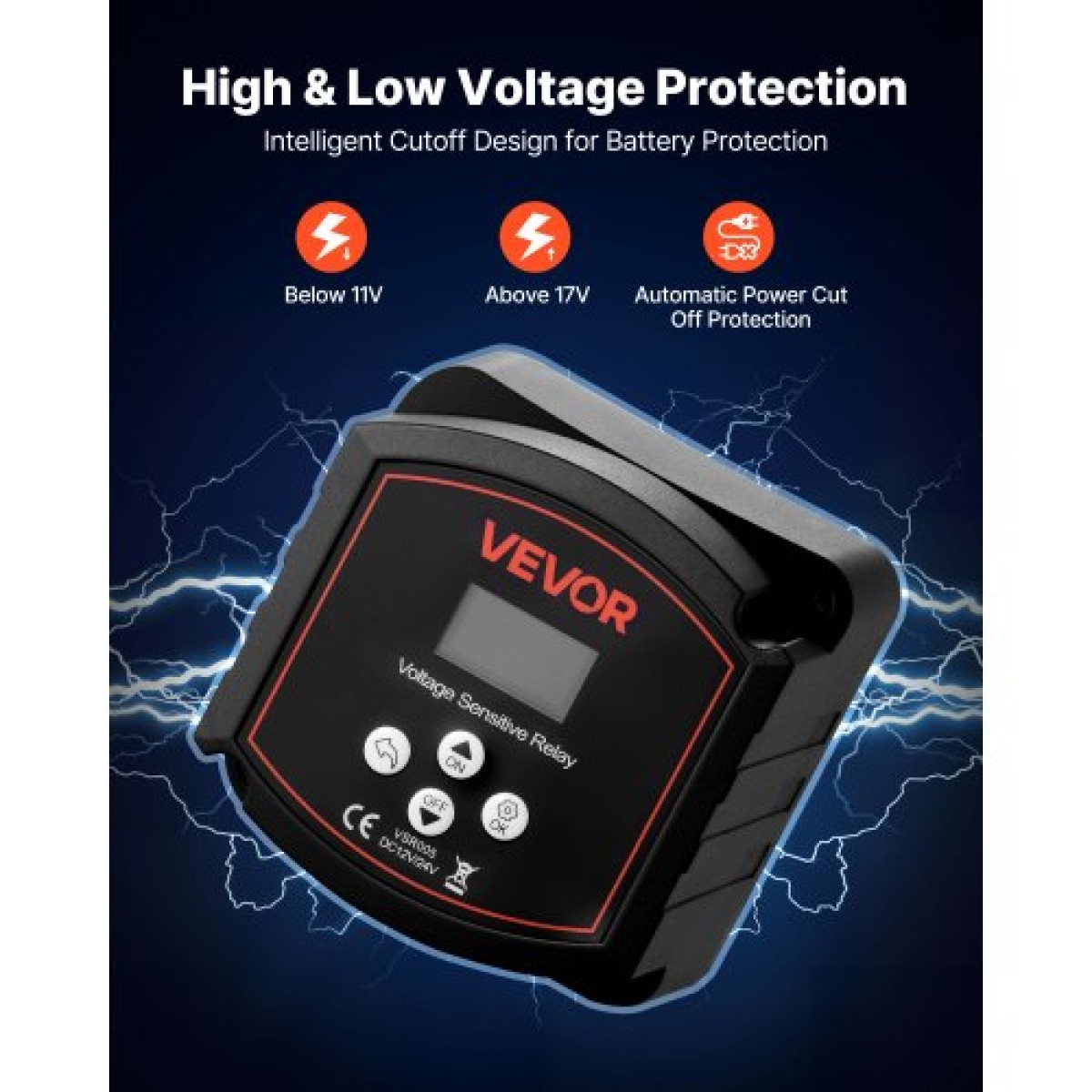 VEVOR Dual Battery Isolator, 12V 300 Amp, χειροκίνητο και αυτόματο VSR Voltage Sensitive Relay με οθόνη LCD, Smart Battery Isolator για μπαταρίες λιθίου και μολύβδου, για φορτηγό αυτοκινήτου RV UTV ATV Boat