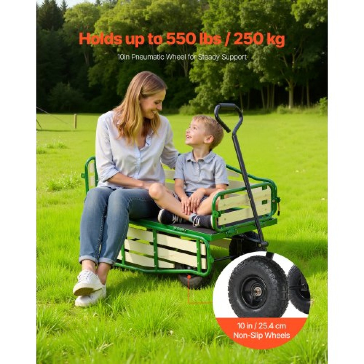 VEVOR Pull-Along Wagon για παιδιά, Βαγόνια νηπίων 101 cm με πτυσσόμενο ξύλινο πάνελ και λαβή, υποστηρίζει ελαστικά παντός εδάφους έως 250 kg, 25,4 cm, Δώρο γενεθλίων για παιδικό καρότσι για παιδική κηπουρική