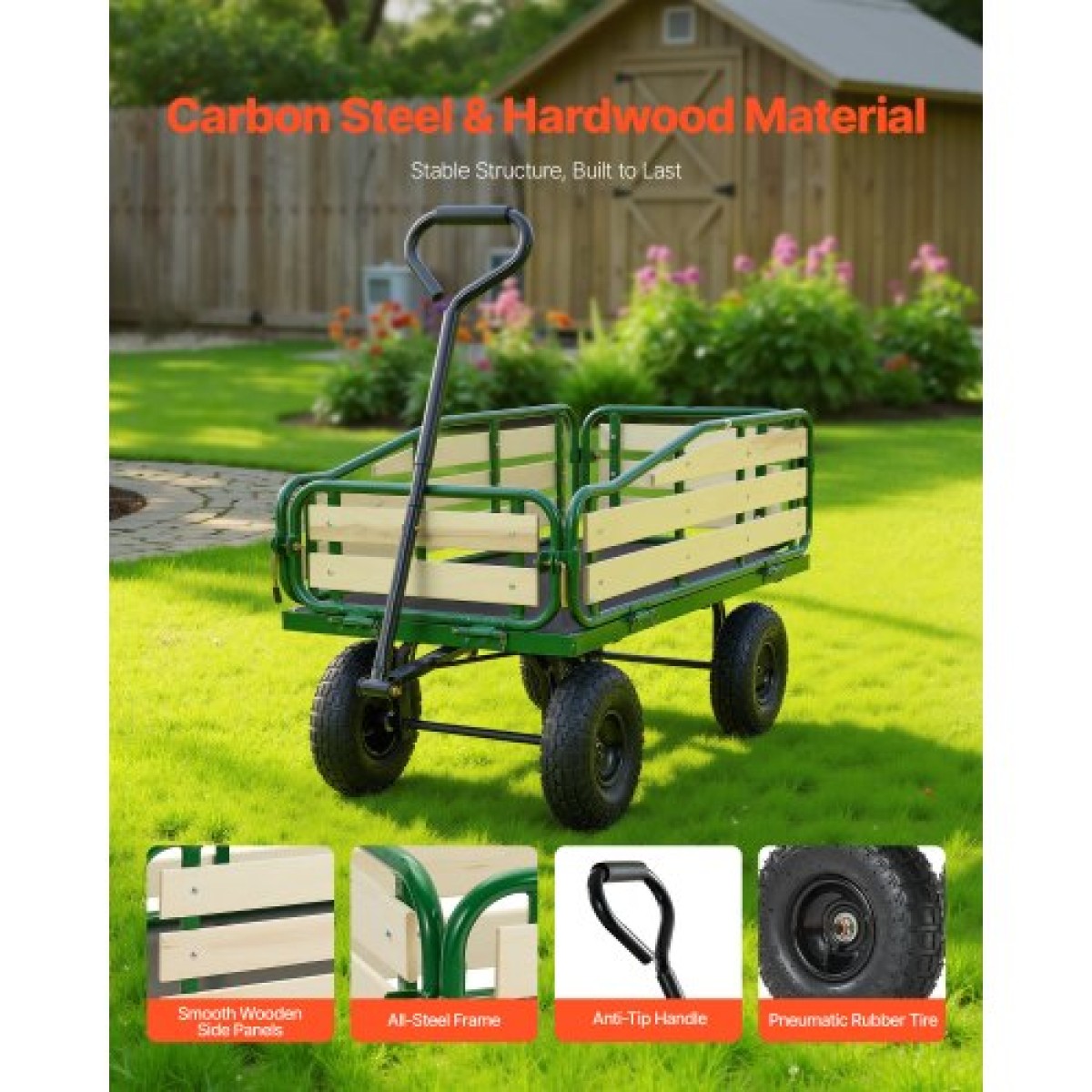 VEVOR Pull-Along Wagon για παιδιά, Βαγόνια νηπίων 101 cm με πτυσσόμενο ξύλινο πάνελ και λαβή, υποστηρίζει ελαστικά παντός εδάφους έως 250 kg, 25,4 cm, Δώρο γενεθλίων για παιδικό καρότσι για παιδική κηπουρική
