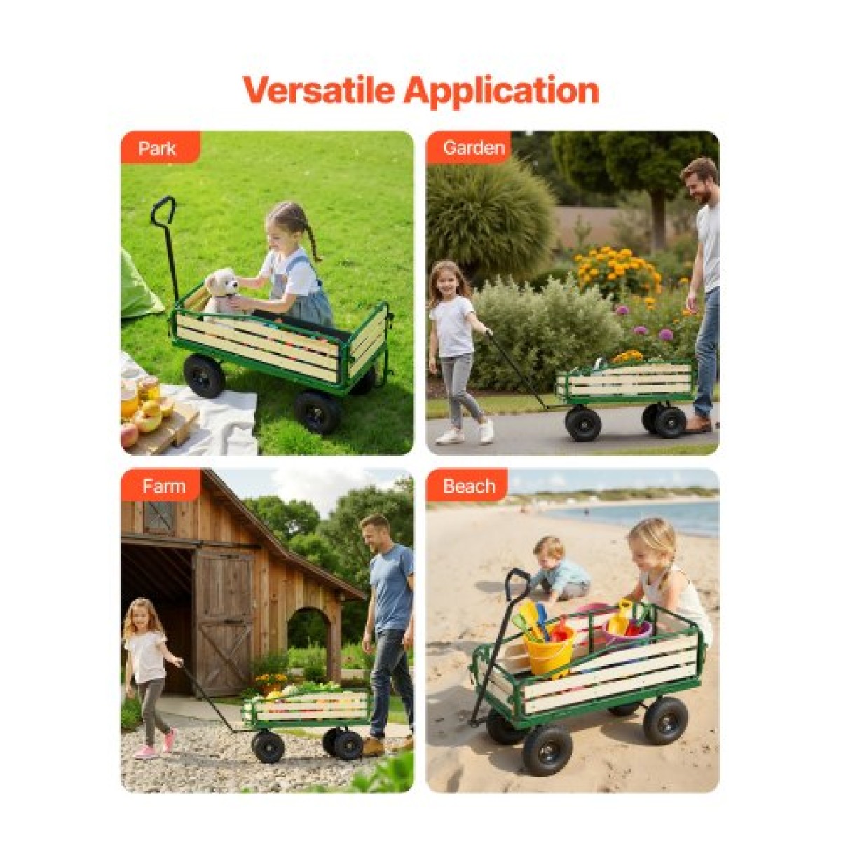 VEVOR Pull-Along Wagon για παιδιά, Βαγόνια νηπίων 101 cm με πτυσσόμενο ξύλινο πάνελ και λαβή, υποστηρίζει ελαστικά παντός εδάφους έως 250 kg, 25,4 cm, Δώρο γενεθλίων για παιδικό καρότσι για παιδική κηπουρική