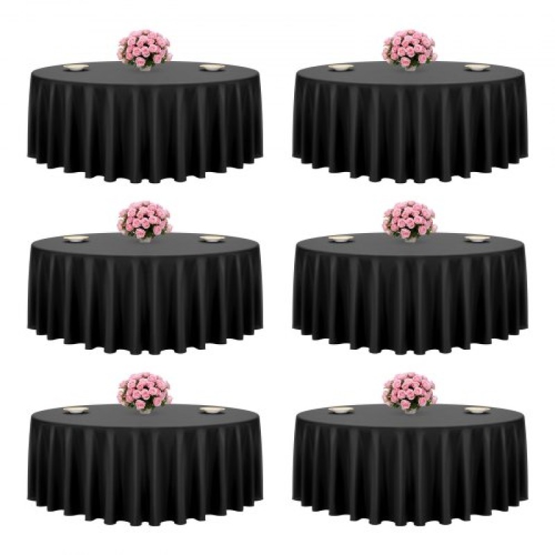 VEVOR Black Round Tablecloths 6 Pack, 120 Inches in Diameter, Stain- & Wrinkle- Resistant, Machine Washable Table Clothes, Polyester Fabric Table Covers for Wedding, Party, Banquet, Formal Events