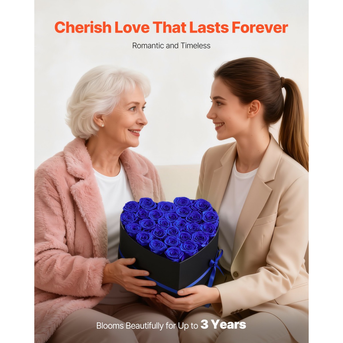 VEVOR Forever Flowers, 27 διατηρημένα τριαντάφυλλα σε κουτί σε σχήμα καρδιάς, Αιώνια λουλούδια Αθάνατη ανθοδέσμη Δώρο γενεθλίων για γυναίκες Μητέρες της γυναίκας της, επέτειος, ημέρα του Αγίου Βαλεντίνου, Χριστούγεννα, Βασιλικό Μπλε