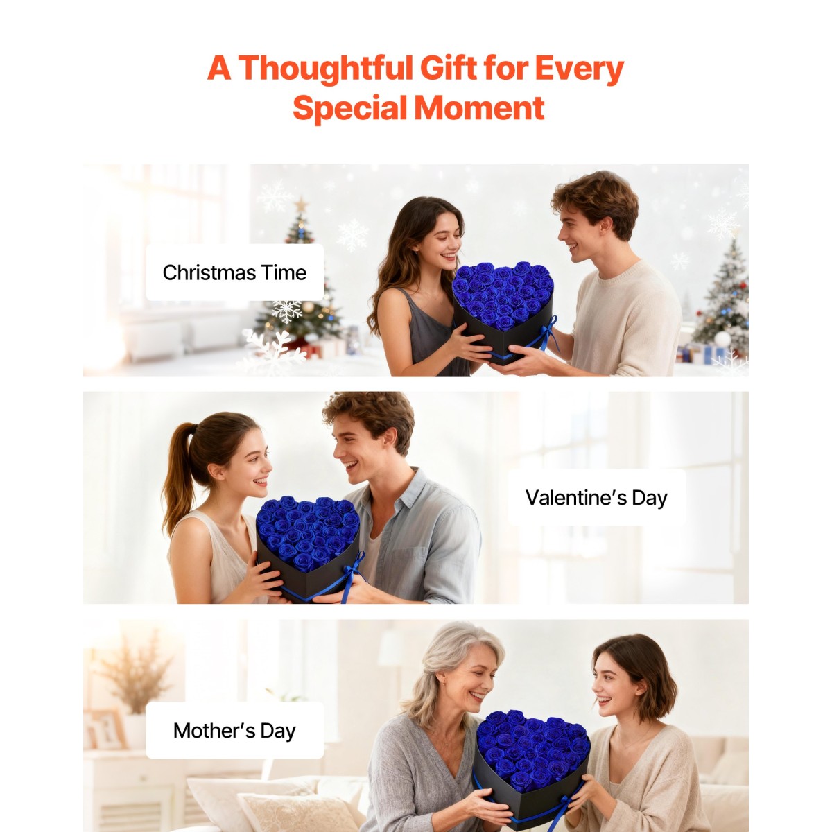 VEVOR Forever Flowers, 27 διατηρημένα τριαντάφυλλα σε κουτί σε σχήμα καρδιάς, Αιώνια λουλούδια Αθάνατη ανθοδέσμη Δώρο γενεθλίων για γυναίκες Μητέρες της γυναίκας της, επέτειος, ημέρα του Αγίου Βαλεντίνου, Χριστούγεννα, Βασιλικό Μπλε