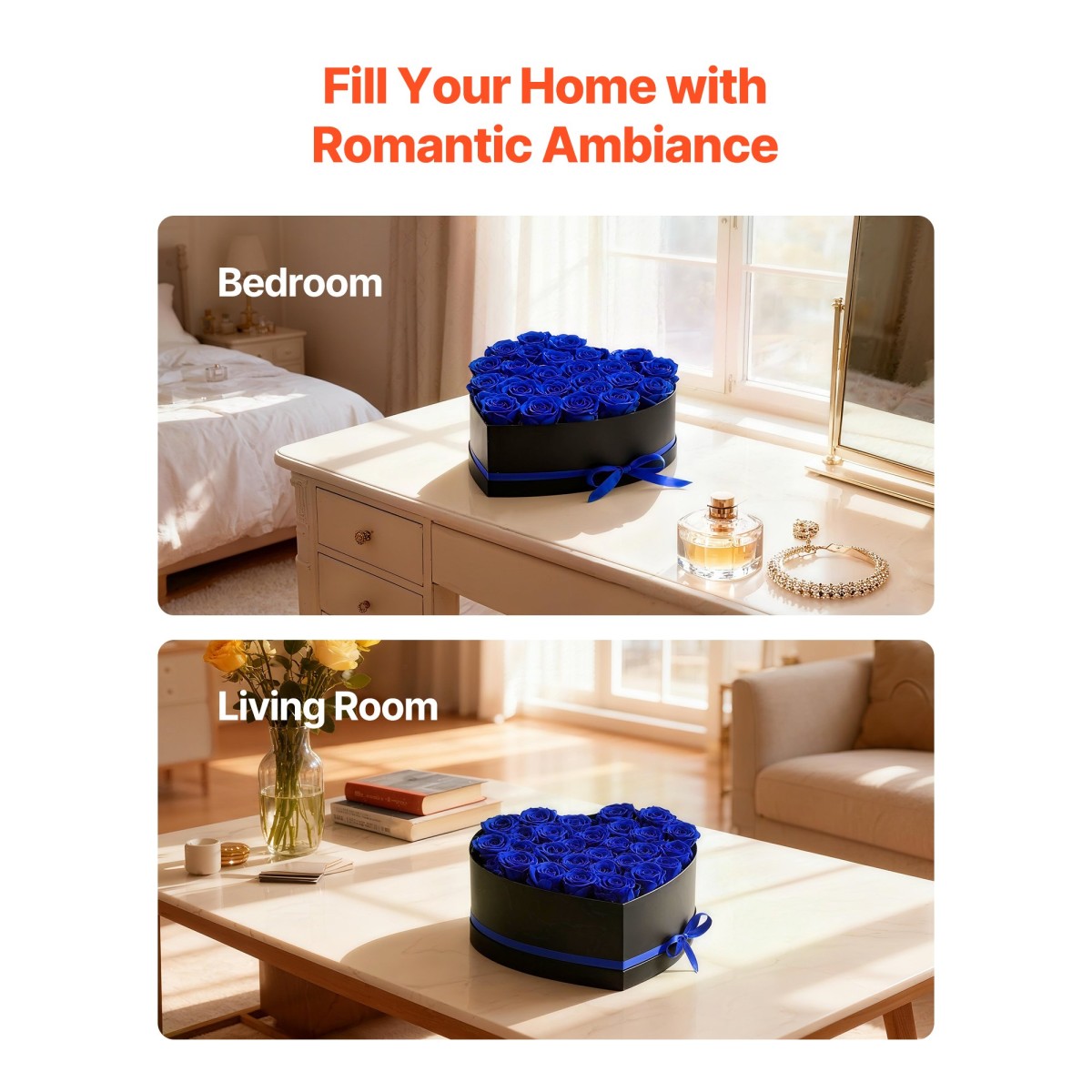 VEVOR Forever Flowers, 27 διατηρημένα τριαντάφυλλα σε κουτί σε σχήμα καρδιάς, Αιώνια λουλούδια Αθάνατη ανθοδέσμη Δώρο γενεθλίων για γυναίκες Μητέρες της γυναίκας της, επέτειος, ημέρα του Αγίου Βαλεντίνου, Χριστούγεννα, Βασιλικό Μπλε