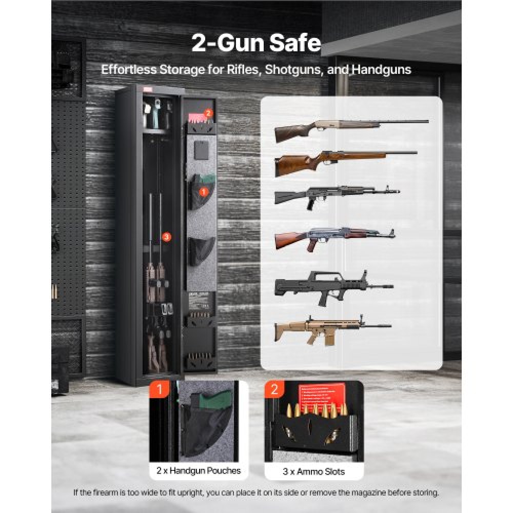 Θήκη τυφεκίου VEVOR Gun Safe, βαρέως τύπου χαλύβδινο ντουλάπι ψυχρής έλασης με ψηφιακό πληκτρολόγιο & κλειδί, μεγάλο μακρύ ντουλάπι όπλων με γεμιστήρα και φωτισμό LED, ρυθμιζόμενο για τουφέκια, πιστόλια, κυνηγετικό όπλο (Απαιτείται συναρμολόγηση)