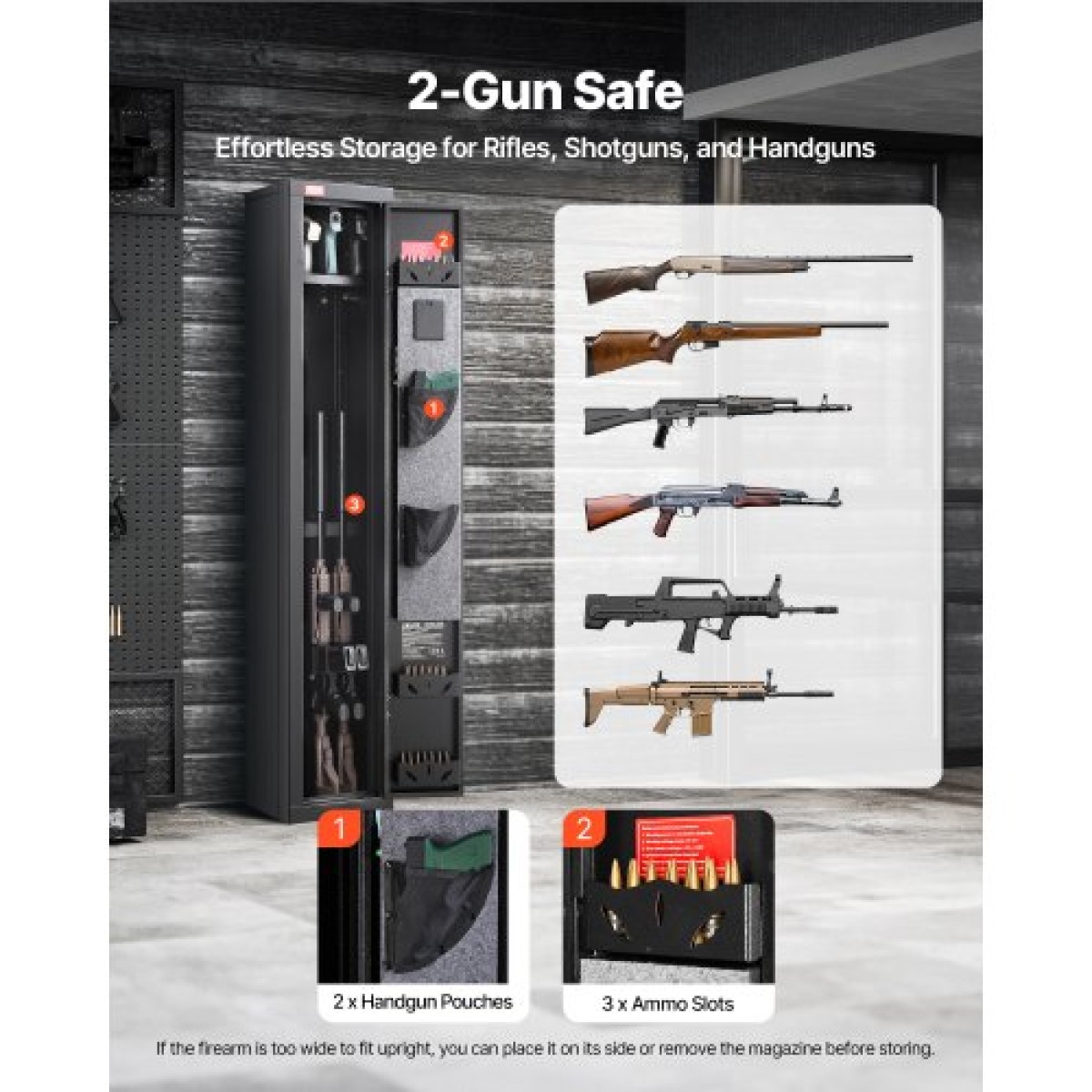 Θήκη τυφεκίου VEVOR Gun Safe, βαρέως τύπου χαλύβδινο ντουλάπι ψυχρής έλασης με ψηφιακό πληκτρολόγιο & κλειδί, μεγάλο μακρύ ντουλάπι όπλων με γεμιστήρα και φωτισμό LED, ρυθμιζόμενο για τουφέκια, πιστόλια, κυνηγετικό όπλο (Απαιτείται συναρμολόγηση)