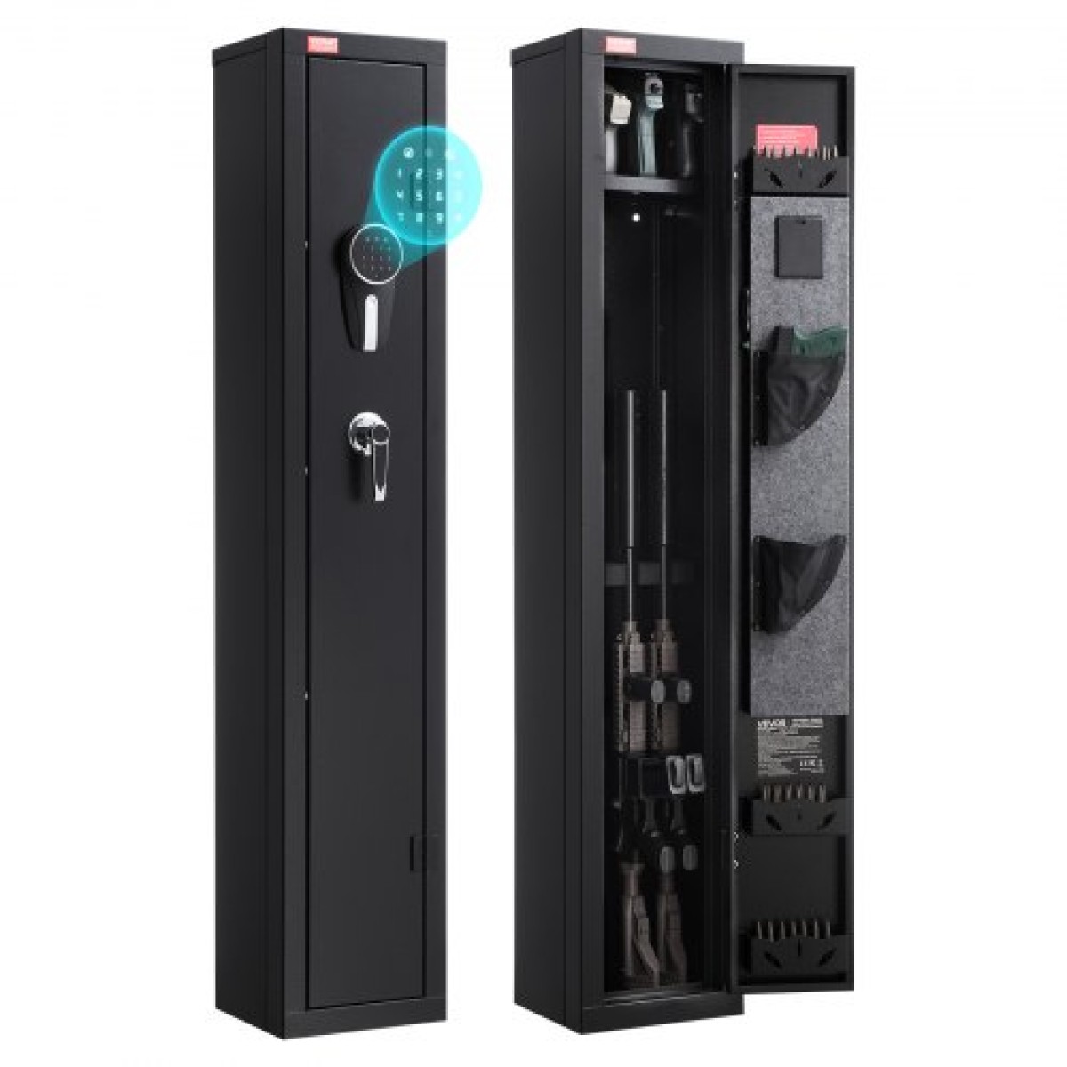 Θήκη τυφεκίου VEVOR Gun Safe, βαρέως τύπου χαλύβδινο ντουλάπι ψυχρής έλασης με ψηφιακό πληκτρολόγιο & κλειδί, μεγάλο μακρύ ντουλάπι όπλων με γεμιστήρα και φωτισμό LED, ρυθμιζόμενο για τουφέκια, πιστόλια, κυνηγετικό όπλο (Απαιτείται συναρμολόγηση)