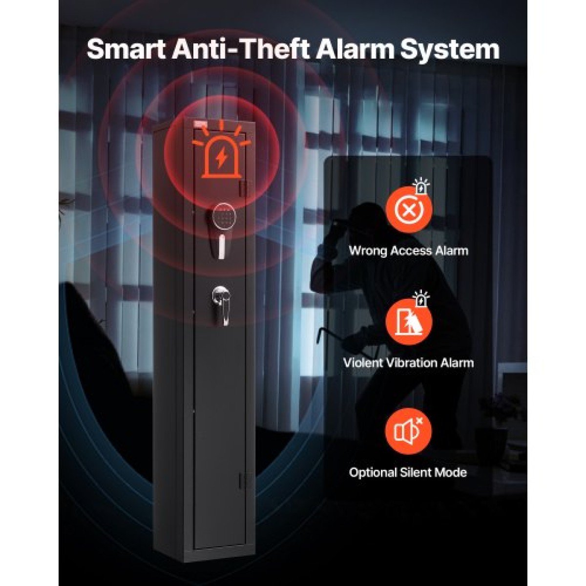 Θήκη τυφεκίου VEVOR Gun Safe, βαρέως τύπου χαλύβδινο ντουλάπι ψυχρής έλασης με ψηφιακό πληκτρολόγιο & κλειδί, μεγάλο μακρύ ντουλάπι όπλων με γεμιστήρα και φωτισμό LED, ρυθμιζόμενο για τουφέκια, πιστόλια, κυνηγετικό όπλο (Απαιτείται συναρμολόγηση)