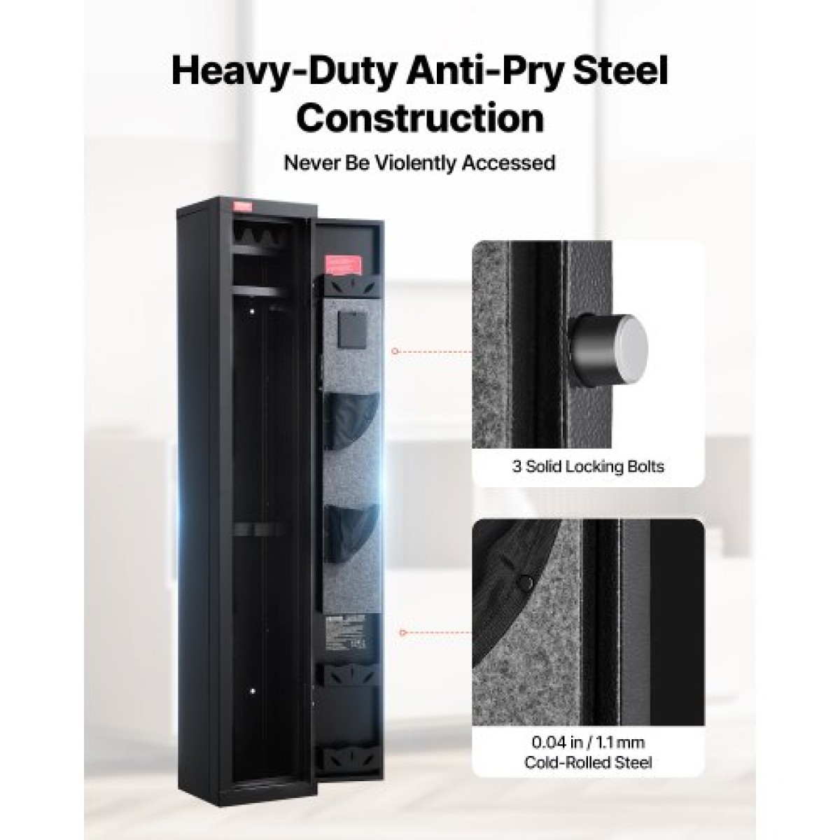 Θήκη τυφεκίου VEVOR Gun Safe, βαρέως τύπου χαλύβδινο ντουλάπι ψυχρής έλασης με ψηφιακό πληκτρολόγιο & κλειδί, μεγάλο μακρύ ντουλάπι όπλων με γεμιστήρα και φωτισμό LED, ρυθμιζόμενο για τουφέκια, πιστόλια, κυνηγετικό όπλο (Απαιτείται συναρμολόγηση)