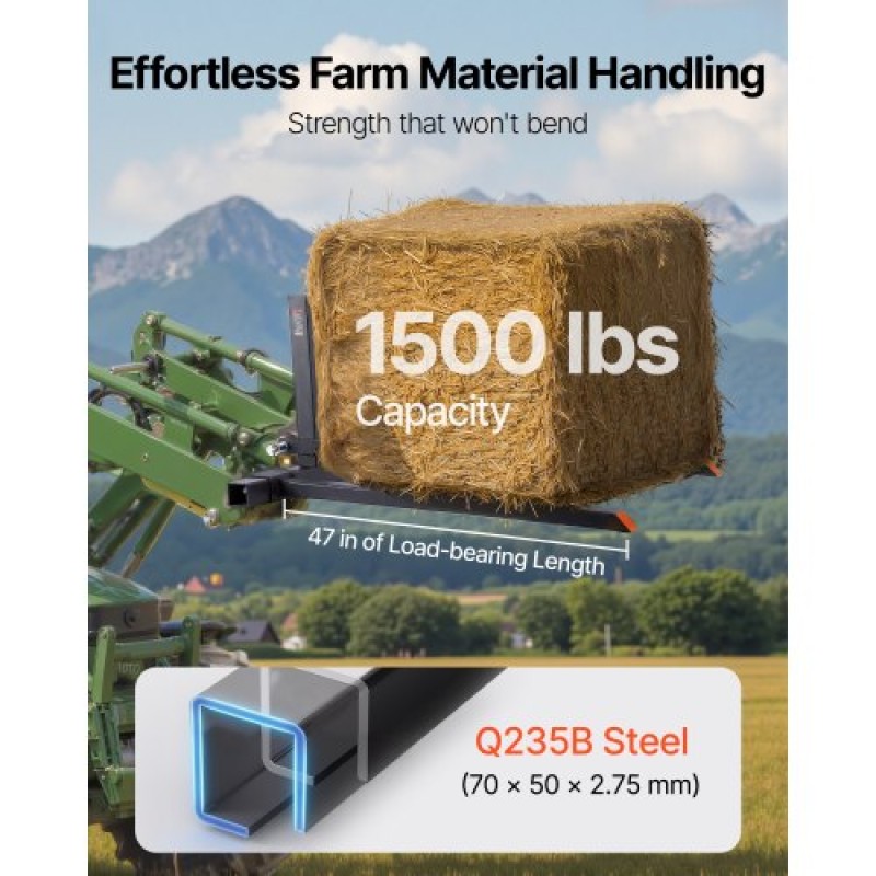Πιρούνια παλετών VEVOR 3 Point Hitch, 680 kg Σφιγκτήρας σε πιρούνια παλέτας, 128 cm Συνολικό μήκος βαρέως τύπου πιρούνι τρακτέρ με 73,5-117 cm ρυθμιζόμενο πλάτος πιρουνιού, εξαρτήματα γρήγορης κοτσαδόρου για τρακτέρ Κατηγορίας 1