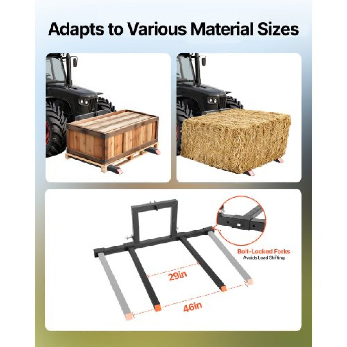 Πιρούνια παλετών VEVOR 3 Point Hitch, 680 kg Σφιγκτήρας σε πιρούνια παλέτας, 128 cm Συνολικό μήκος βαρέως τύπου πιρούνι τρακτέρ με 73,5-117 cm ρυθμιζόμενο πλάτος πιρουνιού, εξαρτήματα γρήγορης κοτσαδόρου για τρακτέρ Κατηγορίας 1