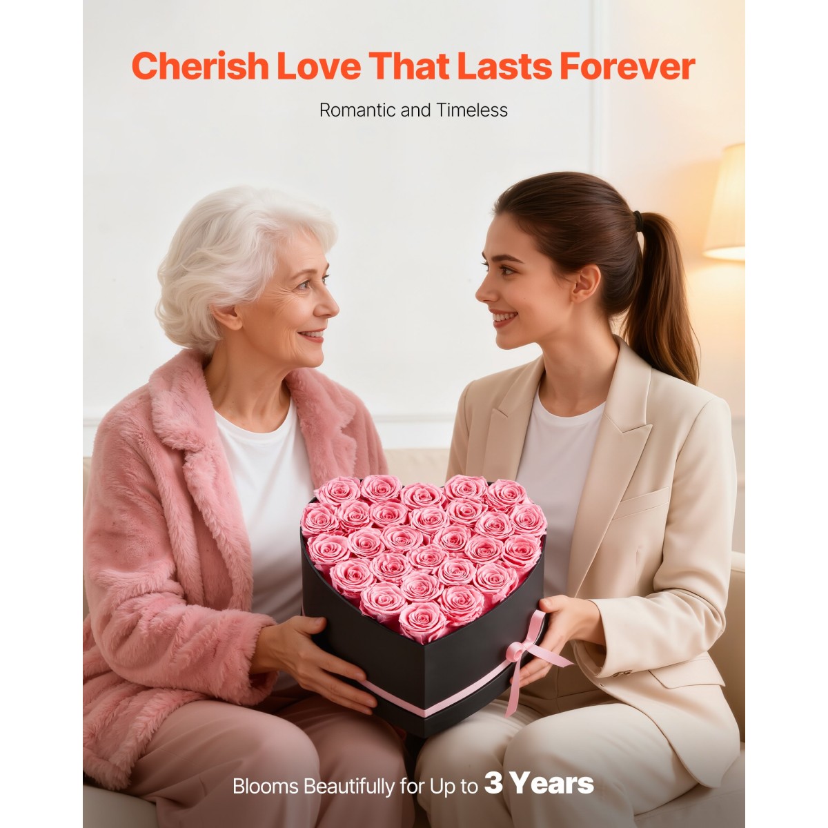 VEVOR Forever Flowers, 27 διατηρημένα τριαντάφυλλα σε κουτί σε σχήμα καρδιάς, Αιώνια λουλούδια Αθάνατη ανθοδέσμη Δώρο γενεθλίων για γυναίκες Μητέρες της γυναίκας της, Επέτειος, Ημέρα του Αγίου Βαλεντίνου, Χριστούγεννα, Ροζ