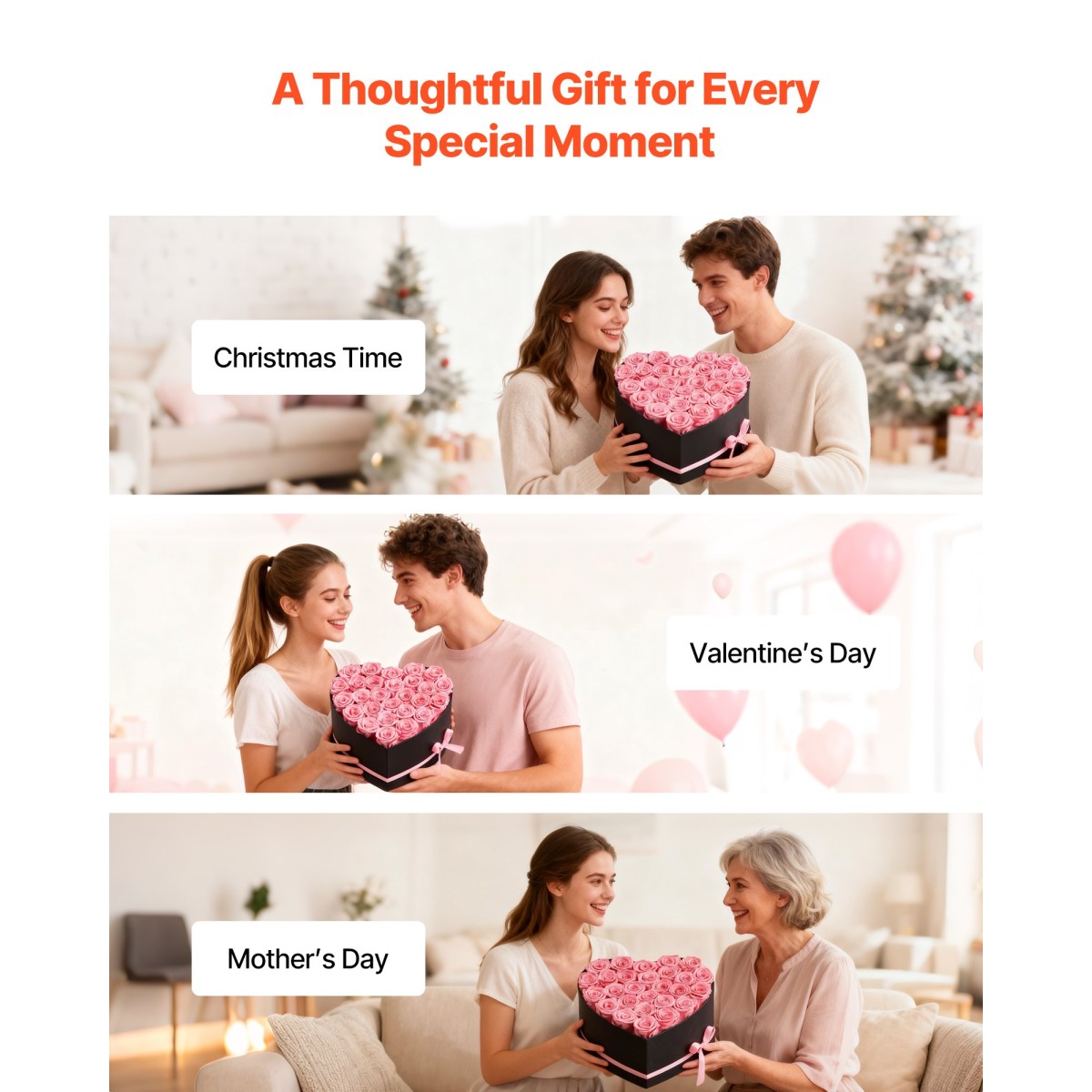 VEVOR Forever Flowers, 27 διατηρημένα τριαντάφυλλα σε κουτί σε σχήμα καρδιάς, Αιώνια λουλούδια Αθάνατη ανθοδέσμη Δώρο γενεθλίων για γυναίκες Μητέρες της γυναίκας της, Επέτειος, Ημέρα του Αγίου Βαλεντίνου, Χριστούγεννα, Ροζ