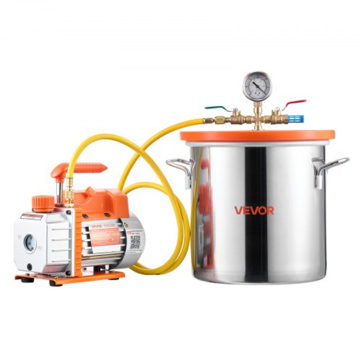 Θάλαμος κενού VEVOR 18,93 L με αντλία, 3,5 CFM 99 L/min, Μονοβάθμια αντλία κενού, κιτ θαλάμου απαέρωσης από ανοξείδωτο χάλυβα, καπάκι από σκληρυμένο γυαλί, σωλήνας 1,5 m, για σταθεροποίηση ρητίνης σιλικόνης απαερίωσης ξύλου
