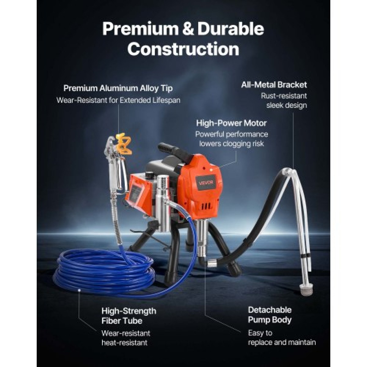 Ψεκαστήρας βαφής VEVOR Stand Airless, 1500W, 3300PSI Ψεκαστήρας χωρίς αέρα υψηλής πίεσης, Βούρτσα καθαρισμού, σωλήνας, ράβδος επέκτασης, ακροφύσια, Ηλεκτρική μηχανή ψεκασμού βαφής για μεγάλα διαμερίσματα, κτίρια εργοστασίων