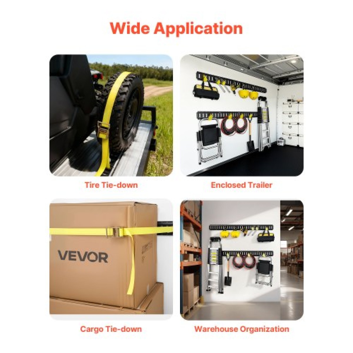 VEVOR E-Track Tie-Down Rail Kit, 6 Pack 1,5 m E Rails Track, 26 Pcs Περιλαμβάνει 2 Ratchet Straps & 6 O-Rings & 6 Tie-Offs with D-Ring & 12 End Caps, Fit for Garages Vans Trailers Motorcycles