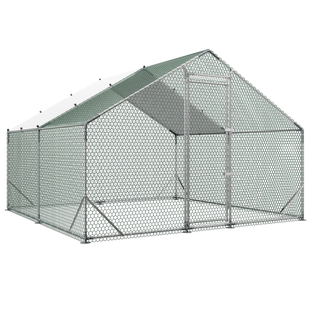 VEVOR Large Metal Chicken Coop, 3 x 3 x 2 m, Walk-in Chicken Run House με αδιάβροχο κάλυμμα και στιβαρό σκελετό, στυλό πάπιας κλουβιού πουλερικών Spire Roof για κουνέλι κοτέτσι, πάπια χήνας, εξωτερική χρήση σε φάρμα πίσω αυλής