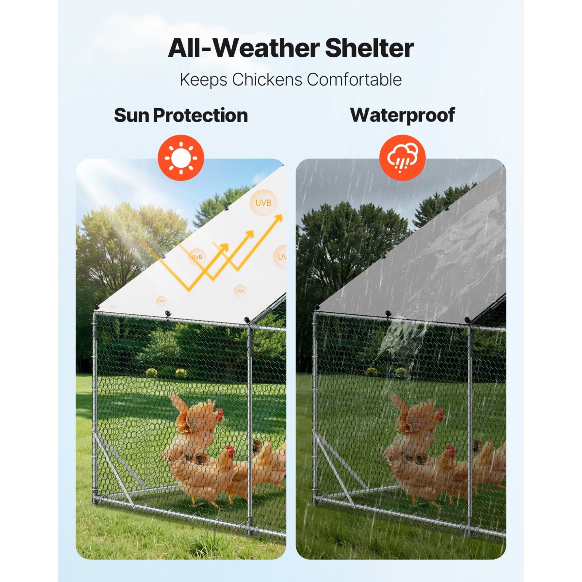 VEVOR Large Metal Chicken Coop, 3 x 3 x 2 m, Walk-in Chicken Run House με αδιάβροχο κάλυμμα και στιβαρό σκελετό, στυλό πάπιας κλουβιού πουλερικών Spire Roof για κουνέλι κοτέτσι, πάπια χήνας, εξωτερική χρήση σε φάρμα πίσω αυλής